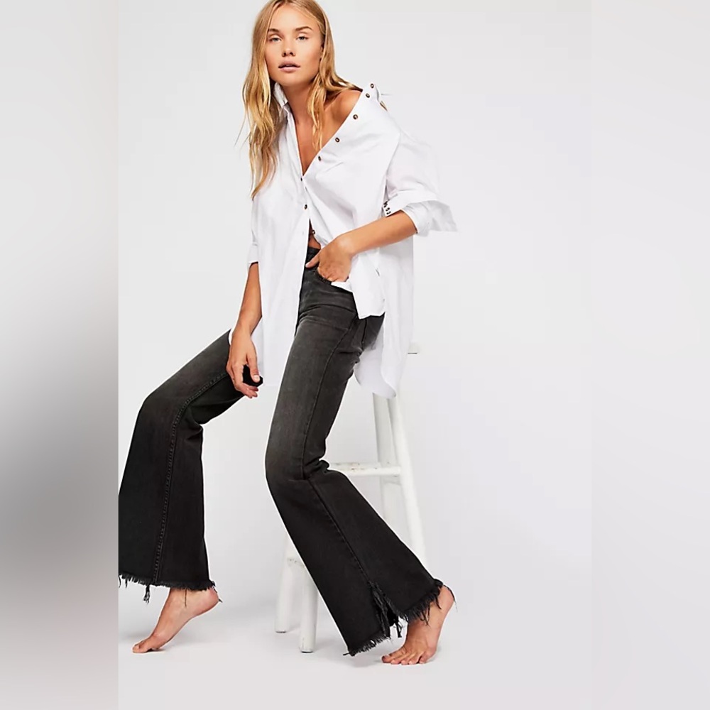 NWOT Free People | We The Free Black Ash Vintage Flare Raw Slit Hem Jeans 26